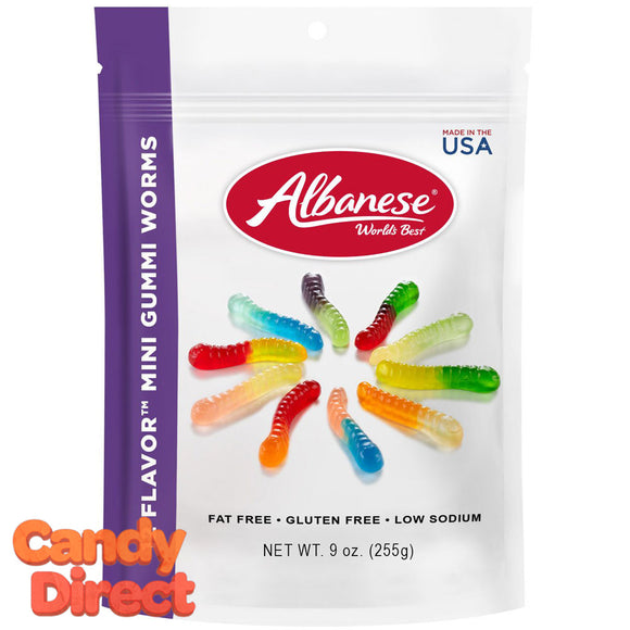 12-Flavor Gummy Mini Worms 9oz - 6ct Peg Bags